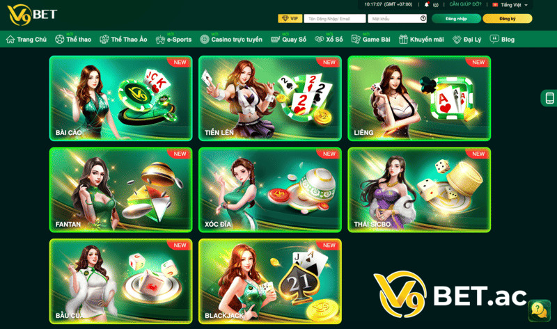 Lựa chọn chuyên mục Xóc đĩa trong mục Game bài tại V9bet